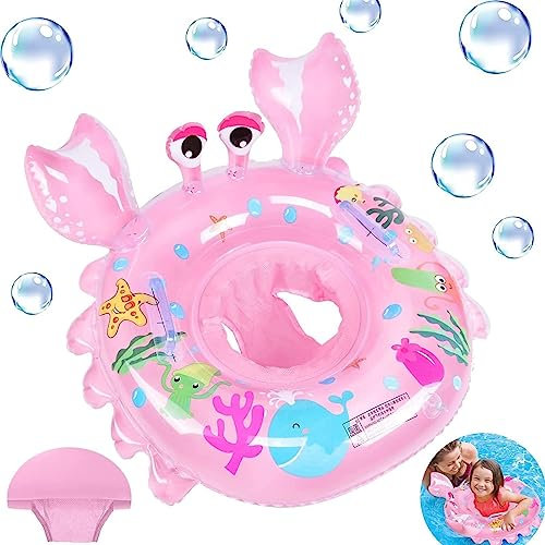 CYCFMYYLY Baby Swimming Float, Inflatable Ring, Swim Bath with Safety Seat and Handle Helps Learn to Kick & for the Age of 3-36 Months(Crab Pink)