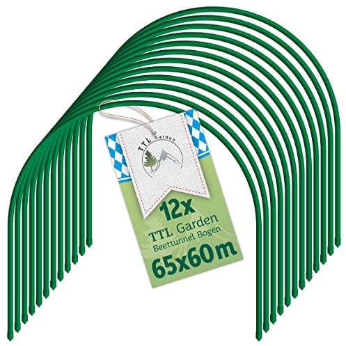TTL Garden 12 x 65 x 60 cm – Juego de 12 túneles de lámina de 65 cm de ancho de acero recubierto, arco redondo para cubierta, bancal alto, bancal de verduras, estable, duradero e inoxidable