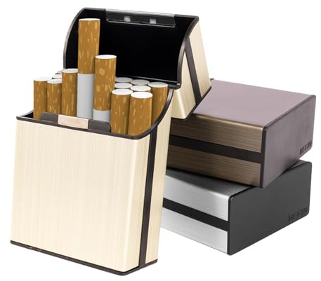 Bahan Alamy 3 Cajas de Cigarrillos de Metal (20 Capacidades), Protectora de Aluminio Cepillado Con Cierre Magnético Sólido para Hombres y Mujeres (3 Colores)