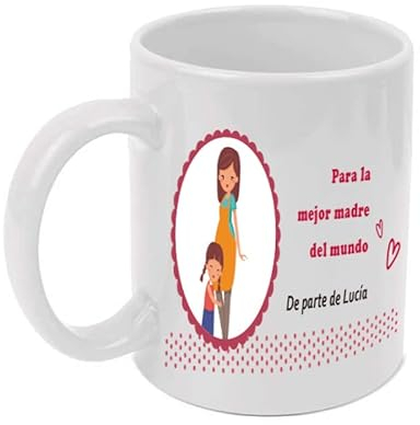 Taza Personalizada para el día de la madre. Incluye el texto que desees. Capacidad 350 ml. De cerámica apta para lavavajillas y microondas.… (Para la mejor madre (dibujo madre e hija))
