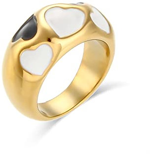 YAHOYA Neue koreanische 18K plattierte Liebe Herz Pfirsich Herz Ring Edelstahl Dick Schwarz Weiß Farbe Trend Schmuck Frauen Ehering