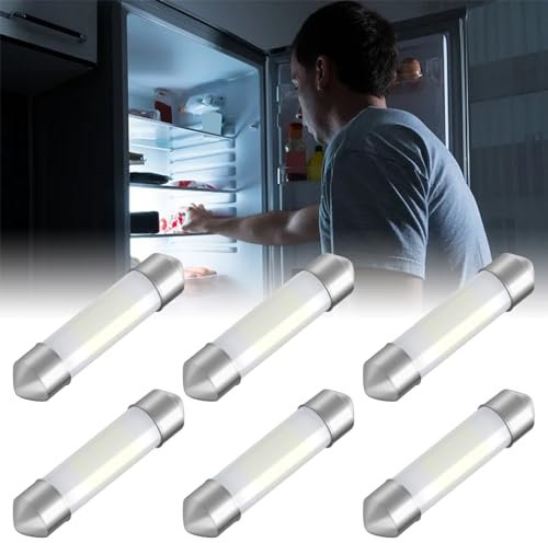 Alopee 6 Pezzi 41mm 3014-9SMD Super White Lampadina per frigorifero RV DC 12V Lampadina di ricambio senza polarità per rimorchio, camper, frigorifero