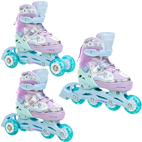 RAVEN 3in1 Inline Skates Triskates Rollschuhe Inliner für Kinder Mädchen verstellbar (Isla Violet, 27-30 (16,5cm-18,5cm))