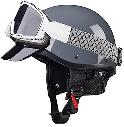 Vintage Casque Demi Moto, Casque Ouvert Femme Homme, Mobylette Pilote Casque avec Rétro Lunettes, Casques Bols pour Scooter Cruiser Cyclomoteur ( Color : B , Size : L=(57-58cm) )