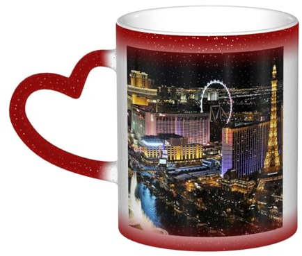 LLaviD Las Vegas Night View Bedruckte Farbwechsel Tasse Kaffeetasse Keramik Kaffeetassen Kreative Tasse Kaffee Magische Tassen Magische Teetasse Tasse
