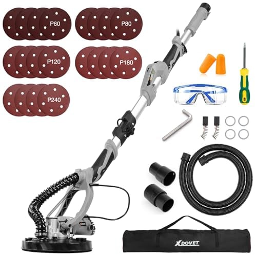 Levigatrice per muri, levigatrice elettrica da 800 W con 20 dischi, senza velocità fissa, regolabile liberamente da 800 a 1700 giri/min, manico telescopico, luce LED