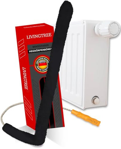 LIVINGTREE Heizkörperbürste Mikrofaser-Technologie - 115 cm lang, Waschbarer Sleeve, Reinigungsbürste für Heizungen, ideal für Flach- und Rippenheizkörper, Heizungsbürste, Lamellen