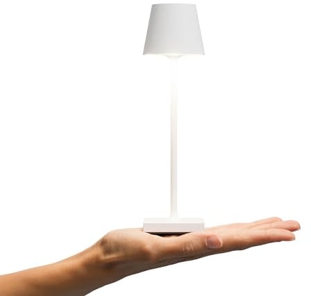 SIGOR Nuindie pocket - Dimmbare kleine LED Akku-Tischlampe Indoor & Outdoor, IP54 spritzwassergeschützt, Höhe 21 cm, aufladbar mit USB-C, 7 h Leuchtdauer, schneeweiß