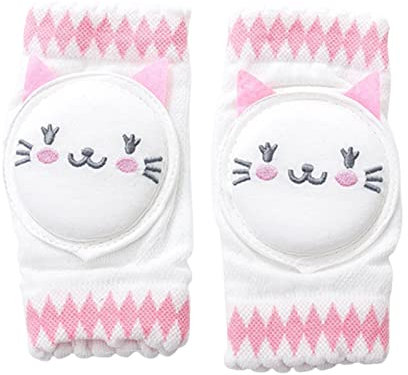 LIUHUIZEYU Baby Knee Pads, Cartoon Cat Non-slip Crawling Knee Pads Mesh Breathable Walking Knee Warmers for 0-4 Years Old Toddlers Girls and Boys(1 Pair) (pink)