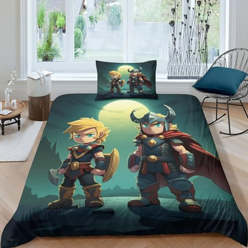 AAHARYA Thor Loki 3D Bettwäsche Set Drucken Betten Set Jugendliche Cartoon-Anime Bettbezug Mit Schließung Kopfkissenbezug Weich Haltbar Atmungsaktive Single(135x200cm)