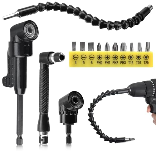 14 Stück 105°Winkelschrauber Set, Winkelschrauber Aufsatz Set, Winkelaufsatz für Akkuschrauber Set, Winkelbohraufsatz Set für Elektrische Bohrmaschinen, Garage, Bauarbeiter