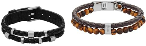 FOSSIL Armband für Männer Leather Essentials, Schwarzes Lederarmband, Länge: 256mm, Breite: 13.7mm, JF04473040