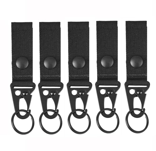 Belt Clip Tactical,5 PCS Gear Carabiner Clip Outdoor Gear Clips Hanging Belt Carabiner Nylon Loop Gear Clip Webbing Buckle Strap for Hiking Backpack Camping Key Chains