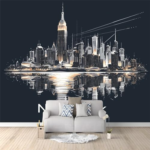 Papel Pintado Vista nocturna de la ciudad Fotomurales tejido no tejido 150 x 105 cm Fotomurales Decorativos Pared Papel de Pared Efecto 3D Decorativo Salon Papel Tapiz Cocina