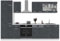 Vicco Küchenzeile R-Line, Schwarz Beton/Weiß, 300 cm ohne Arbeitsplatte