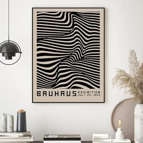 RDRDtbtr Zeitgenössische Wand Bilder Vintage Bauhaus schwarze Kurve Leinwandgemälde abstrakte Ausstellungsplakate Kunstdruckbilder Wohnzimmer Heimdekoration 50 x 70 cm ungerahmt