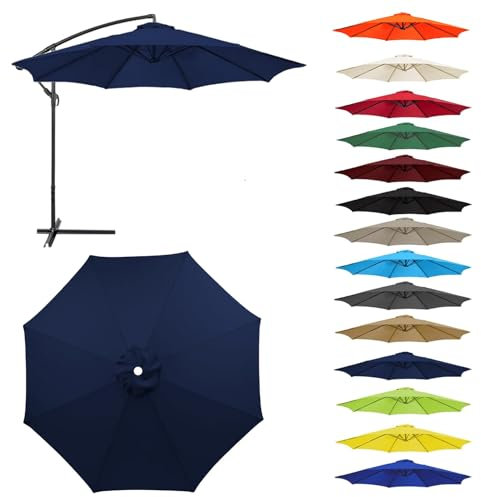 HonunGron Auvent De Remplacement pour Parasol 2,0/2,3/2,5/2,7m/3,0m, 6 Baleines/8 Baleines Toile De Parasol Déporté Remplacement Pour Cour,Jardin,Plage, Protection UV 50+ (3.0m-8 ribs,Bleu Marine)