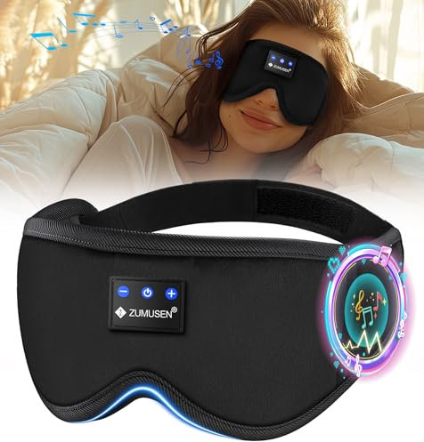 ZUMUSEN Schlafmaske mit kopfhörer Schlafkopfhörer Bluetooth V5.4 Kopfhörer 3D Nachtmaske, 100% Lichtblockierende Atmungsaktive Schlafbrille mit Verstellbares für Nickerchen,Meditation,Reisen
