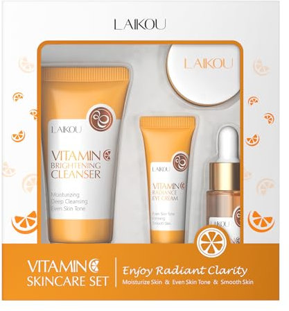 LAIKOU Skincare Set, Vitamin C Serum for Face Skin Care Sets & kits - Cleanser, Serum, Eye Cream & Face Cream, Pamper Gift Sets for Women Teenage Girls, Facial Care Kit for Radiant Skin 4pcs