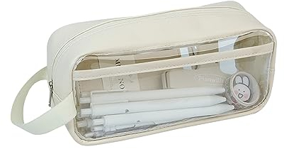 NZDFH Federmäppchen Mäppchen Durchsichtig, Große Kapazität Federtasche, Schlampermäppchen mit Tragegriff, Bleistifttasche Schreibwarenbeutel für Kinder Junge Studenten Schule Geschenk, Beige
