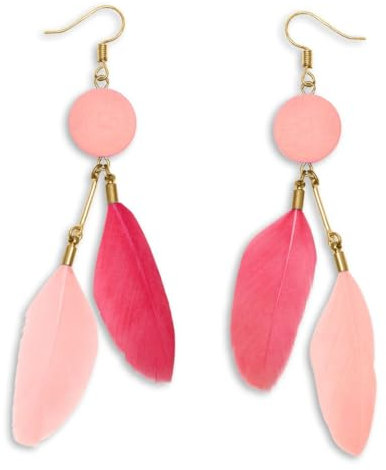 Soul-Cats 1 Paar pastell farbene Feder Ohrringe für Damen im Boho Style, Farbe: rosa/rot
