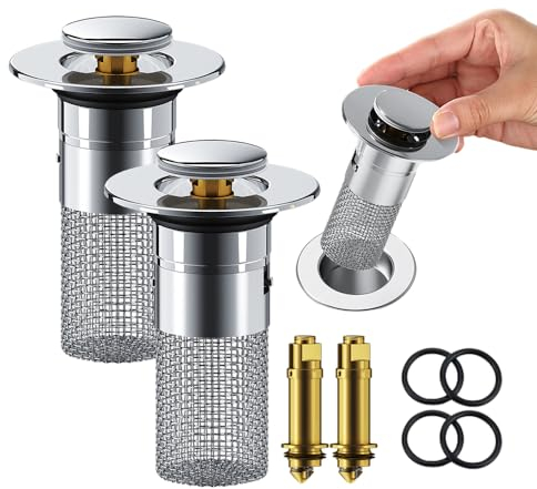 Universal Abflussstopfen Waschbecken, 34-40mm Edelstahl Abflusssiebe aus Rostfreiem Beckenablauffilter, Waschbecken Sieb Spülbecken Stöpsel Abflussstopfen für 34-40mm Abflussloch (2 Stück)