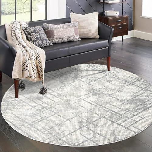 carpet city Teppich Wohnzimmer - Grau - 200 cm Rund - Klassisch Modern - Vintage-Optik, Meliert, Used-Look - Teppiche Kurzflor Schlafzimmer, Esszimmer