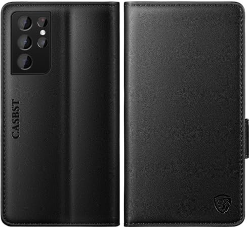 CASBST for Samsung Galaxy S21 Ultra Case, Kickstand Flip Leather Wallet Book Case with Card Slots Shockproof Magnetic Closure Protective Phone Case Cover Compatible with Samsung S21 Ultra - Black