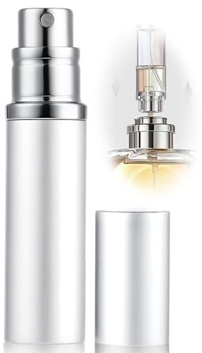 ASADAYS Perfume Atomiser Refillable - 10ml Portable Travel Spray Bottle, Leak Proof Mini Size Perfume Atomizer Bottom Filling, Cologne Dispenser with Men and Women (CA 10ml, Thames Silver)