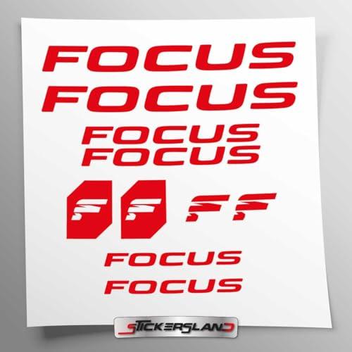 Stickersland® Aufkleber-Set kompatibel mit Rahmen MTB Mountainbike und Helm | Aufkleber-Aufkleber mit Logos | Stickersland® - Focu (rot glänzend)