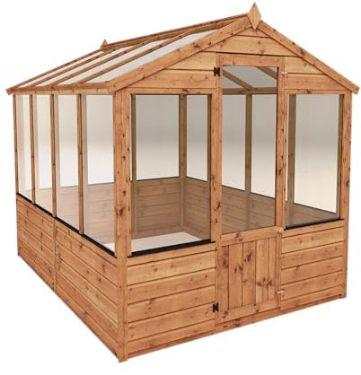 WALTONS | Traditional Apex Greenhouse | Single Door | 12mm Shiplap Tongue and Groove Cladding | 4x6, 6x6, 8x6 | 10 Year Anti Rot Guarantee | (Brown, 8ft x 6ft)