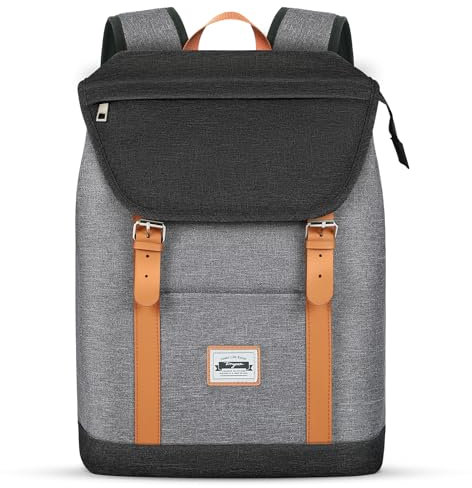 Tonyeee Laptop Rucksack 15.6 Zoll für Damen und Herren, Schulrucksack groß mit Organizer, mit Anti Diebstahlfach und Trolley Gurt, Leichter Tagesrucksack für Uni, Arbeit und Reisen, Grau und Schwarz