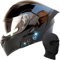STTTBD Bluetooth-Integralhelm für Motorradfahrer, modularer hochklappbarer Integralhelm für Männer und Frauen mit doppelter Sonnenblende, DOT/ECE-Motocross-Rennsturzhelm A,XXL(63~64cm)