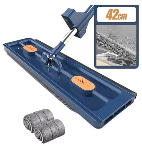 Nuevo estilo Trapeador plano grande Trapeador de piso de microfibra deslizante autónomo Trapeador húmedo y seco Compatible con limpieza de pisos Herramientas de limpieza del hogar(Blue mop 2 rag)