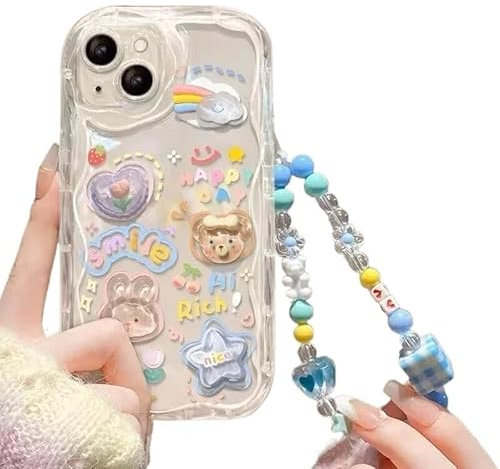 YJKJHAIG For iPhone 16 Case Clear,Korean Bear Hang Phone Chain Lanyard Clear Soft Case For iPhone 16 15 14 Pro Max 11 13 12 Mini XR 8 7 Plus X XS SE Cute Cover (Style5,For Iphone XR)