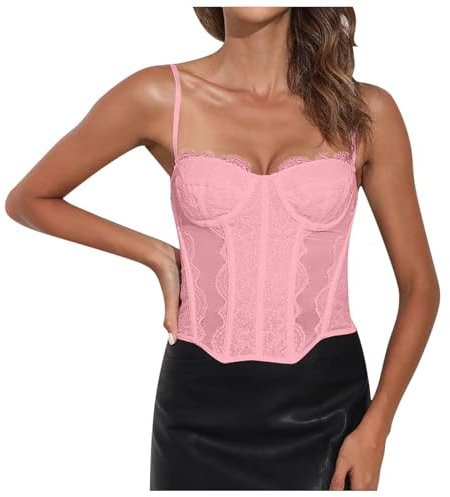 Top Corto con Corsé de Encaje para Mujer Body Sexy de Moda para Club Top de Tubo Sexy de Corte Bajo Tirantes de Color Liso Chaleco con Cuello Halter En La Cintura Ropa Interior Moldeadora