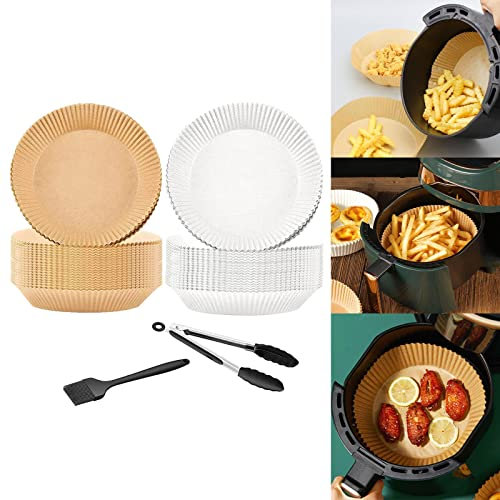 getuse Lot de 100 feuilles de papier sulfurisé pour cuisson au four 16 cm avec pince et brosse pour four, friteuse à air, micro-ondes