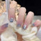 24 Pcs Removable Blue Gradient Press On Nails, Short False Nails for Women, Coffin Shape Press On Nails Short, Ombre Nail Set with Glitter & Floral Design (Blue, one size)