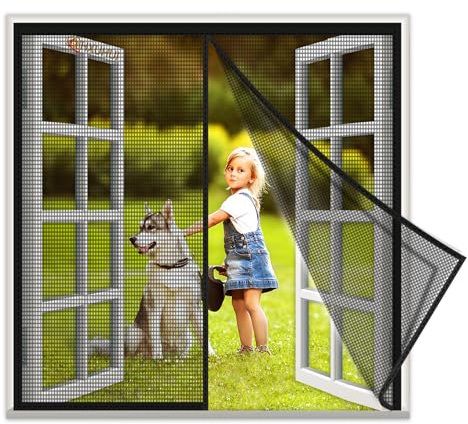 Moustiquaire Magnétique Pour Fenetre Noir 100x90cm Fermeture Automatique Moustiquaire Aimant de Porte Rideau Sans Percer pour Cuisine/Salon/Chambre