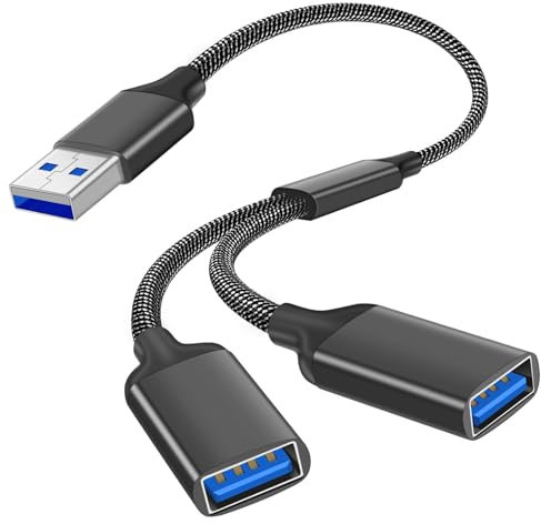 USB Splitter 2 Port,USB Male to Double Female Extension Cord Adapter,Usb splitter,1 In 2 Out Dual Extender Hub Compatible with Laptop Mac Car PS4 PS5 for Flash Drive etc