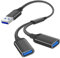 USB Splitter 2 Port,USB Male to Double Female Extension Cord Adapter,Usb splitter,1 In 2 Out Dual Extender Hub Compatible with Laptop Mac Car PS4 PS5 for Flash Drive etc