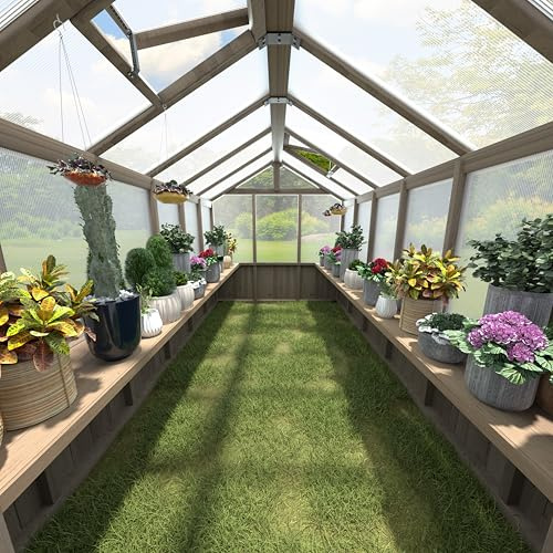 Yardenaler Shelf Suitable for 12FT Wood Greenhouse, 137 Wooden Storage Shelf Kit Fit Multiple Greenhouse , Horticulture Workstation, Work Bench System Shelving, Light Mocha Brown, 2 Pack