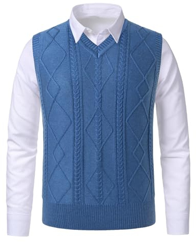 Beryielite Gilet tricoté pour Homme à Motif Argyle Encolure en V Classique Gilet tricoté sans Manches