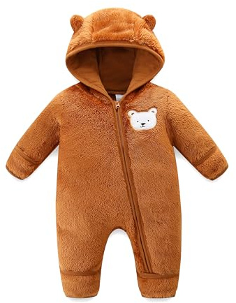 KIDDLETOWN Bébé Combinaisons polaire Barboteuses, Garçon et Fille Combinaison Une Pièce avec Capuche, combinaison de neige manteau d'hiver polaire, Nouveau-né dessin animé barboteuse 0-12 Mois