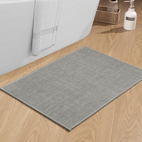 chakme Dünn Badezimmerteppich, 60x90 cm Grau Badematte rutschfest | Schnelltrocknend Badteppich, Waschbar Badvorleger, Gummi Duschvorleger