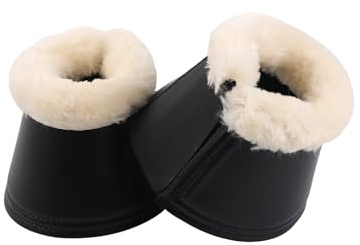 Merauno Hufglocken aus Kunstfell, Fleece-Besatz, Springglocken (XXL, Beige Schwarz)