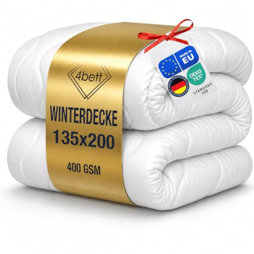 4bett Premium – Weiche Mikrofaser Bettdecke für Allergiker – Atmungsaktive Steppdecke, Waschbar bei 60°C, Oeko-TEX Zertifiziert, Made in EU (Winterdecke, 135x200)