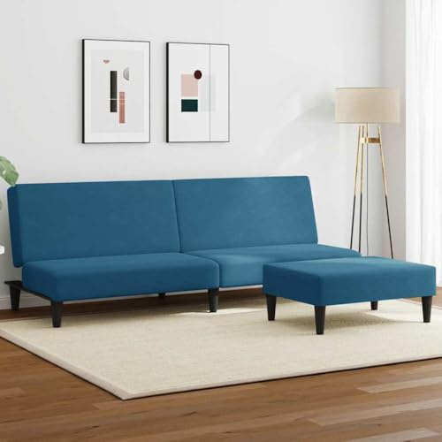 Mimdixy Kleines Schlafsofa, Schlafsofa 2-Sitzer mit Fußhocker Blau Samt Bettcouch für Wohnzimmer Schlafzimmer Wohnung
