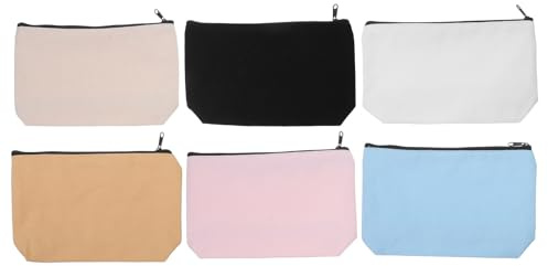 COOLHIYA 6er-Set Federmäppchen aus Canvas – Blanko-Aufbewahrungsbeutel mit Reißverschluss für Schreibwaren, Bastelprojekte, Valentinstag, Hochzeit, Brautparty, Kollegen, Reisen, Make-up,