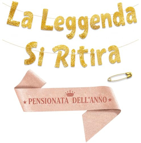LOOBEAR Kit Decorazioni Pensionamento Donna, Fascia Pensionata dell'Anno con Spilla + Striscione La Leggenda Si Ritira, Regalo Pensionamento Donna, Addobbi Festa Pensione Donna, Gadget Pensione